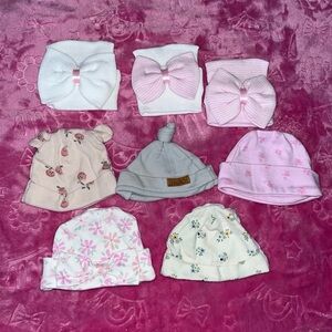 Adorable 8-Piece Baby Girl Beanie & Bow Hat Bundle NB
